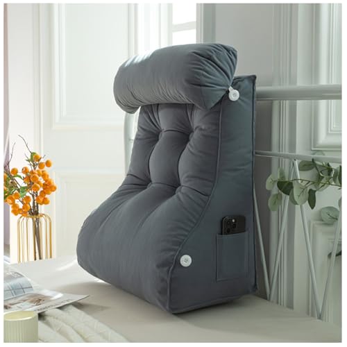 DATOUJL Almohada Lectura Cama,Cojín con Respaldo Apoyo Lumbar,Almohada para Reposo en la Cama con Cuello Desmontable Ideal para Trabajar,Leer o Jugar en la Cama/Sofá (Azul Gris,55x45x30cm)