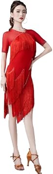 JRUIA Womens Fringe Latin Dance Dresses Cha Cha Tango Performance Costumes Ballroom Dancing Outfit Skirt for Rumba Samba