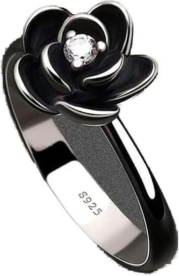 Vintage Silver Rings 925 Sterling Silver CZ Crystal Diamond Rose Flower Wedding Rings for Women 8