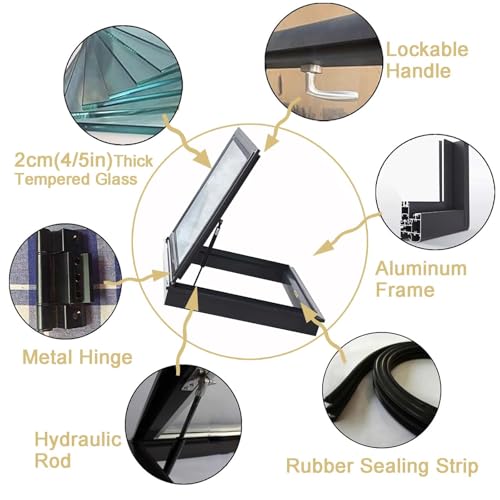 Claraboya de techo de aluminio 55x55 cm con doble vidrio 6