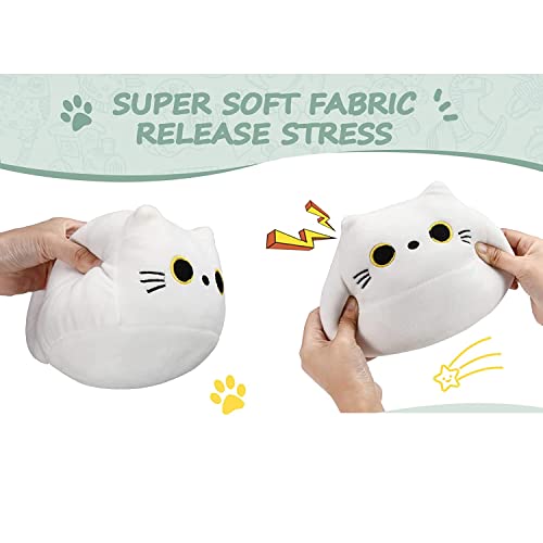 Image of Kawaii White Cat Plush Toy - 3D Shape Design Sofa Pillow Decoration, Cute Kitten Plushie Doll, Animal Plush Pillow