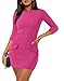 RUMIA Fall Bodycon Dresses for Women 2025 Spring 3/4 Sleeve Mini Dress Crew Neck Party Club Cute Short Dress Fuchsia 2XL