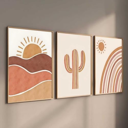 Image of HOTHOUSE Boho Art Home Decoration Paintings With Frame For Living Room Bed Room Hotel Wall Decor Digital Reprint Set of 3 (19X25 inch)