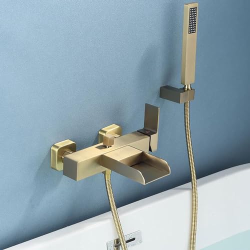 Robinet de bain cascade anti-éclaboussures en laiton noir avec douchette