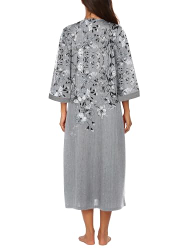 Image of Ekouaer Robes for Women Zipper Robe 3 /4 Sleeves Housecoat with Pockets