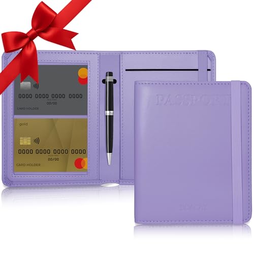 BOACAY Combinación de Porta Pasaporte y Ranura para Tarjeta de Vacuna - Billetera de Viaje y Estuche Impermeable para Mujeres, Hombres, Niños - Linda Funda de Pasaporte de Cuero de PU