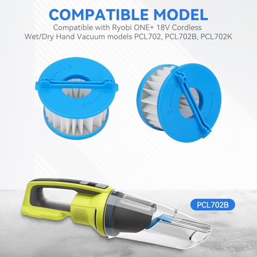 Image of A32F02 Filters Replacement Compatible with Ryobi 18V ONE+ Wet /Dry Hand Vacuum Cleaners PCL702, PCL702B, PCL702K (8Pack)
