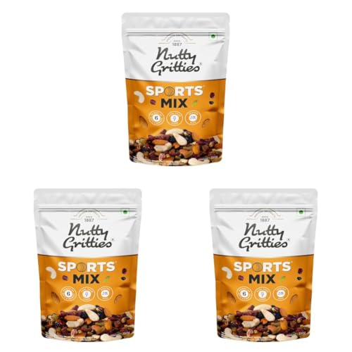 Image of Nutty Gritties Premium Sports Mixed Nuts and Dry Fruit 200g - Roasted Almonds, Cashews, Pistachios, Dried Blueberries, Cranberries and Raisins, Healthy Snack for all | Resealable Pouch (Pack of 3)