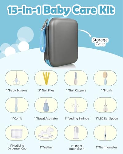 Lictin Kit Higiene Bebês, 15 PCS Health kit Recem Nascido Care Tesoura, Cortador, Lixa de unha, Pent