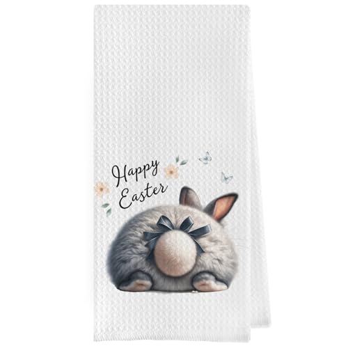 Geqtt Paños de cocina de conejo de Pascua, regalos de Pascua, paños de cocina decorativos de punto gofre, divertidos paños de cocina de mano de conejo, regalos de Pascua, feliz Pascua (16 x 24