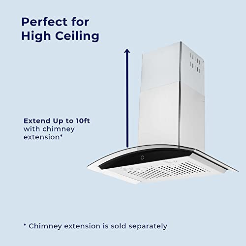 Hauslane | Chef Series Range Hood 30" Wm-639 Wall Mount Range Hood | Contemporary Stainless Steel Tempered Glass Stove Ventilation | 3 Speed, Touch Control, Baffle Filters| Vented Or Ductless #TOP3