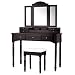 CHARMAID Vanity Set with Tri-Folding Mirror & 8 Necklace Hooks, 7 Drawers, 2 Dividers, 6 Desktop Makeup Organizers, Makeup Dressing Table with Cushioned Stool for Women Girls (Brown)