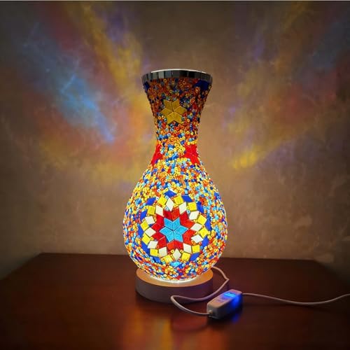 wpdash Meditative Turkish Night Light Table Lamp - Stained Glass Vase with Plug-in Button Ideal for Bedside Calm, Yoga Studio Lighting and Relaxing Bathroom Retreats-USB Charge(5.11in*11in)