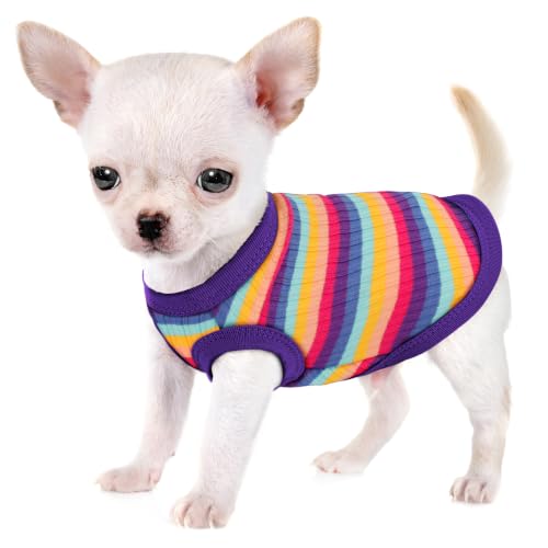 Image of Elevate Your Pet's Comfort Fashion: Premium Cotton Rib Dog Shirt Vest for Small Breeds Like Chihuahuas, Yorkies .Year-Round Style with Tank-Style Puppy Attire Purple&Rose Red Large