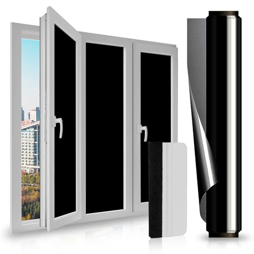 Film Occultant Fenêtre Noir 100% Anti-UV | Miroir Anti-Regard Ultra Opaque – 40x400 Cm Pour Chambre, Bureau, Salle De Bain