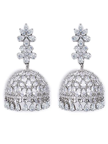 Image of Karatcart Women Silver Plated Blue American Diamond Studded Jhumki Earrings