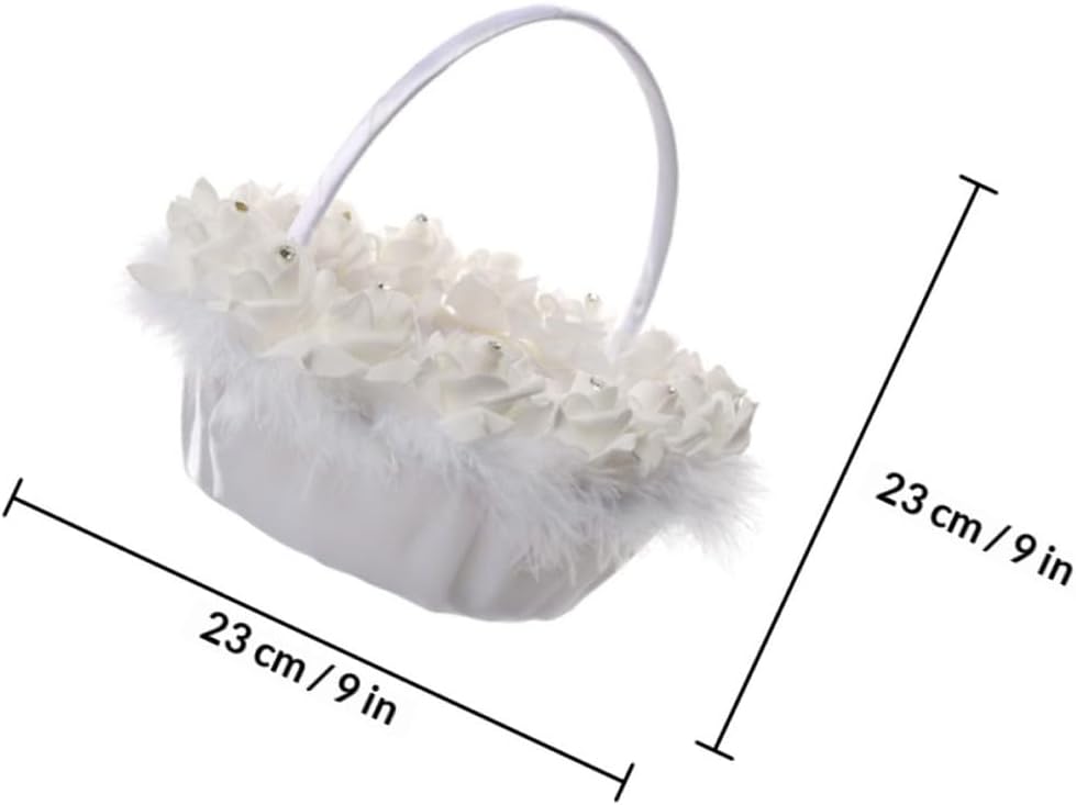 KESYOO Wedding Flower Girl Basket White Delicate Wedding Basket with Handle for Bride Ceremony Supplies and Flower Petals Holder