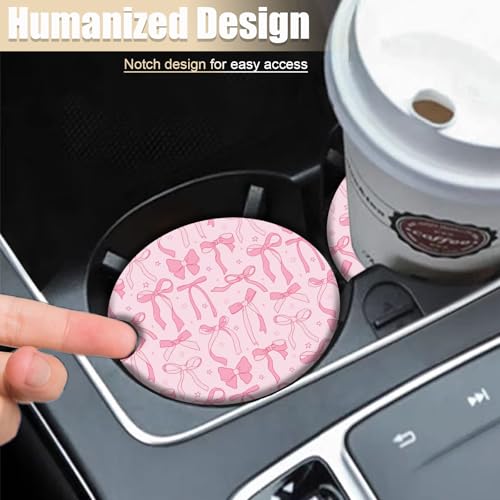 Portavasos para auto color rosa con diseño de moño, 2 piezas miniatura 6