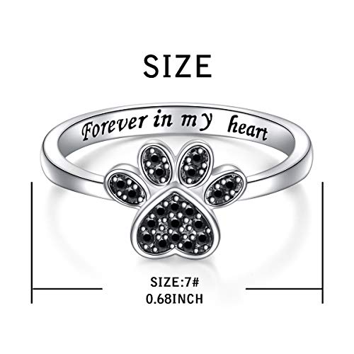 S925 Sterling Silver Jewelry Engraved Forever in my heart Puppy Dog Cat Pet Paw Print CZ Ring 6