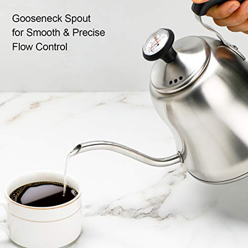 Chefbar Tea Kettle with Thermometer for Stove Top Gooseneck Kettle, Small Pour Over Coffee Kettle, Goose Neck Tea Pot Stovetop Teapot, Hot Water Heater for Camping, Home & Kitchen, Stainless Steel