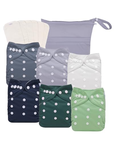 Image of babygoal Cloth Diapers Pack of 13, Baby Reusable Washable Pocket Nappy, 6pcs Diapers+6pcs Rayon from Bamboo Inserts+Wet Bag 6FB08-MB-B