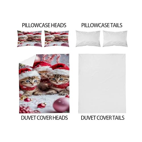 Housse de couette Noël imprimé chatons 3 pièces le cadeau parfait pour lit double
