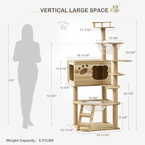 Árbol para gatos grande madera 52 pulgadas multiespacio interior amarillo miniatura 2