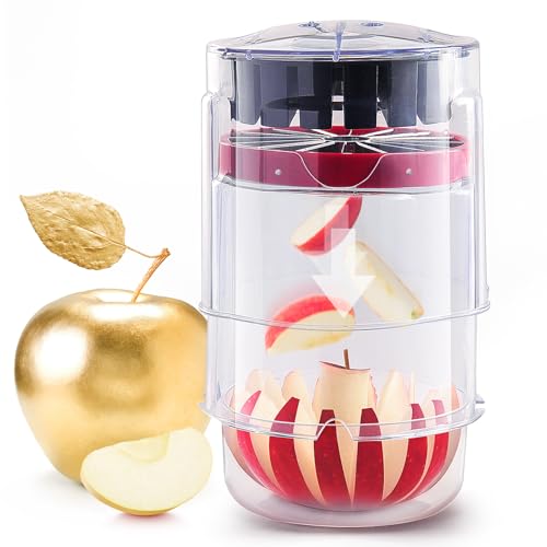 Image of OOKUU Extra-Large Apple Slicer & Corer – 16-Blade Heavy Duty Stainless Steel Apple Cutter, Safe & Quick Apple Divider for Apples, Pears & More, with Clear Catch Bowl