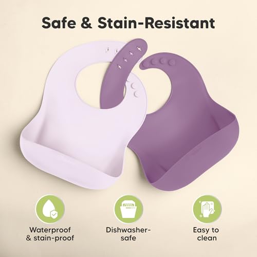 Image of KeaBabies 2-Pack Silicone Bibs for Babies, Toddlers Girl, Boy (Amethyst)