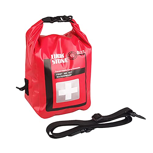 Bolsa seca impermeable para botiquín de primeros auxilios de 5L, organizador de medicina para viaje, bolsa enrollable con correa cruzada, para camping, kayak, playa, color rojo