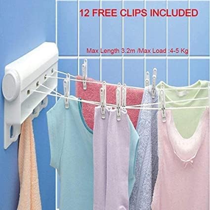Image of Automatic Clothes Line Flexible Cloth Drying Rope Retractable Clothesline Foldable Wall Mount Hanger Telescopic Indoor Outdoor Rack for Heavy Duty Hotels Terraces (Pack of 1 pcs)