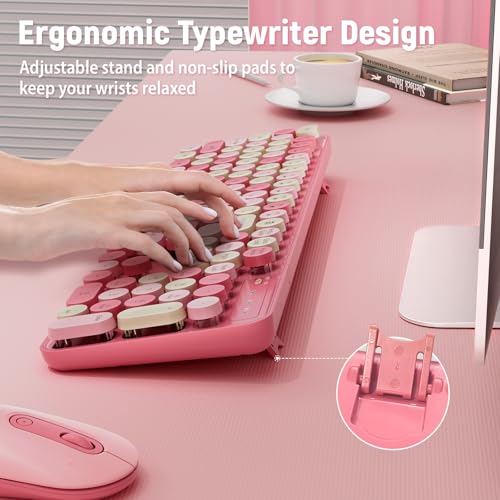 LIZRROT Wireless Keyboard and Mouse Combo, Round Keycaps, Retro Typewriter Keyboard Silent, Auto Sleep, 2.4G Wireless Connection for PC/Windows/Mac (Pink) — view 2