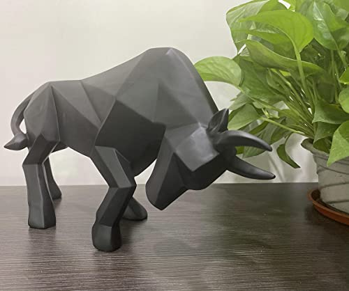 Semeid Modern Bull Statue Sculpture,Geometric Bull Sculpture Cattle Figurine Ornament Desktop Crafts (Black) #TOP3