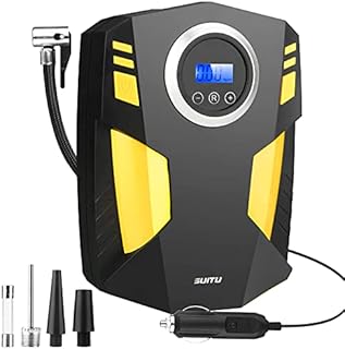 BAITAI Car Tyre Inflator, 12V Digital Tyre Pump Air Compressor, 150PSI Automatic Air Pump with 3 Nozzle Adaptors,LED Light and Auto Shut Off for Car,Bicycle,Motorcycle,Balls,Balloons Etc