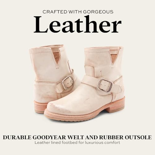 Image of Frye 5 inch Veronica Booties for Women - Full-Grain Brush-Off Leather with Antique Metal Hardware and Rubber Outsole, Genuine Stitch Welt Construction