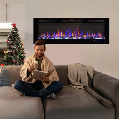 50\" Electric Fireplace Inserts - Recessed Fire Place and Wall Fireplace Heater, Indoor Wall Mounted Faux Floating Fireplace with Remote Control, Adjustable Flame Color and Brightness, 750 | 1500W - Thumbnail 7