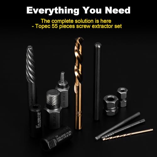 Topec 55-Piece Screw Extractor & Broken Bolt Extractors, Multi-Spline Extractors, and Drill Bits for Removing Damaged, Frozen, Rusted, Rounded-Off Bolts & Screws by Topec - Image 7