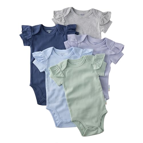 Image of Butterblu Baby Girls' Rory 5-pack Short Sleeve Ruffle Shoulder Bodysuits 100% Organic Cotton for Baby Girls