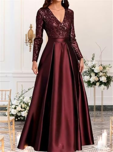 Robe de mère de la mariée à manches longues et paillettes