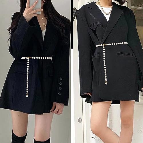 ASVNRES Rhinestone Pearl Elastic Waist Chain Belt, Women Skinny Metal Cinch Belt Gold Waist Belt3