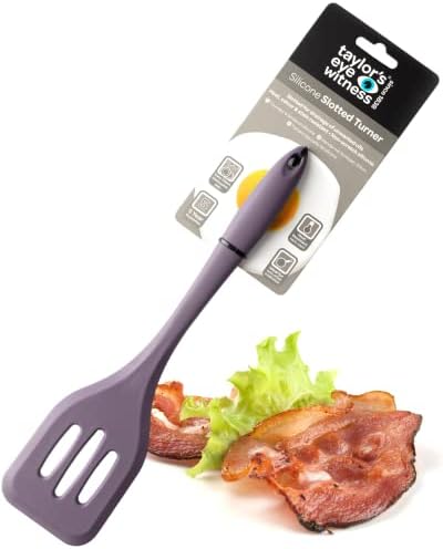 Taylors Eye Witness Large Silicone Rainbow Slotted Spatula - Dishwasher Safe. Perfect for Non-Stick Frying Pans. Slotted for Drainage. Odour, Stain & Heat Resistant (260°C/500°F). 5 Year Guarantee