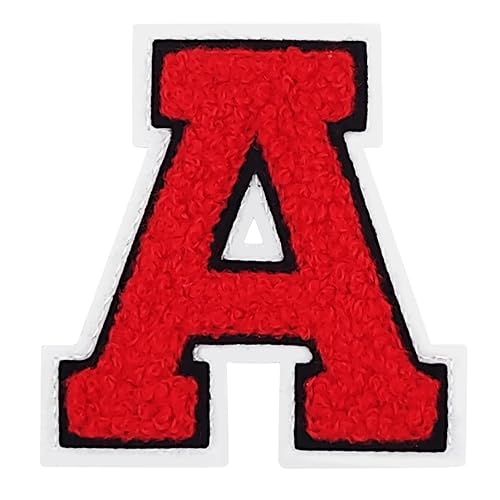Premium 2.5\" Chenille Letter Patches - 26 pcs (Full Alphabet) - 3 Layers - Red, Black & White. Iron on/sew on for Clothes, Hats, Bags. Great for Crafts, School Spirit, Sports Teams, Varsity Jackets.
