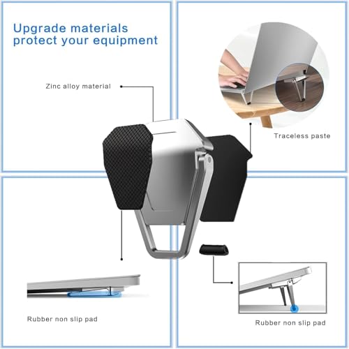 Image of Mini Laptop Stand for Desk, Portable Aluminium Cooling Pad Clip, Silver, Pack of 2, Compatible with MaBook, Lnovo, Delll, HPP, Accer and Other Laptops with Mini Mobile Holder