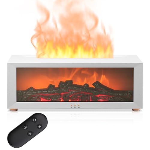 Aischens Diffusore di Aromi 7 Colori Fiamma Camino Regolabile, Umidificatore per Bar Camera da Letto Ufficio Decorazione, Spegnimento Automatico Diffusore per Oli Essenziali Regalo (Bianco)