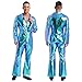 YiZYiF Mens 70s Disco Jumpsuit Costume Overalls Romper Adult Fashion Disco Dude Halloween Costume Blue Large