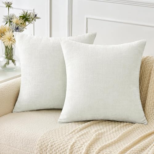 Image of MIULEE Pack of 2 Couch Throw Pillow Covers 18x18 Inch Soft White Chenille Pillow Covers for Sofa Living Room Solid Dyed Pillow Cases