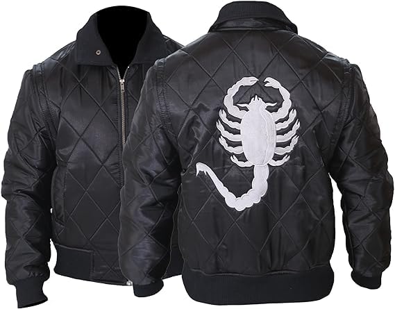 Image of Scorpion Jacket - Drive Jacket- Scorpion Style Quilted Jacket -Satin Jacket- Black & White Bomber Jacket Men