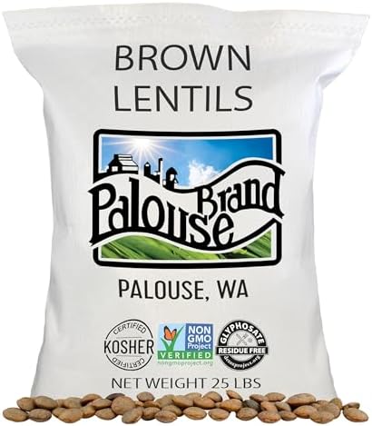Palouse Brand Certified Glyphosate Residue Free Brown Lentils | 25 LBS | Bulk | Desiccant Free | Sproutable | Non-GMO Project Verified | Kosher