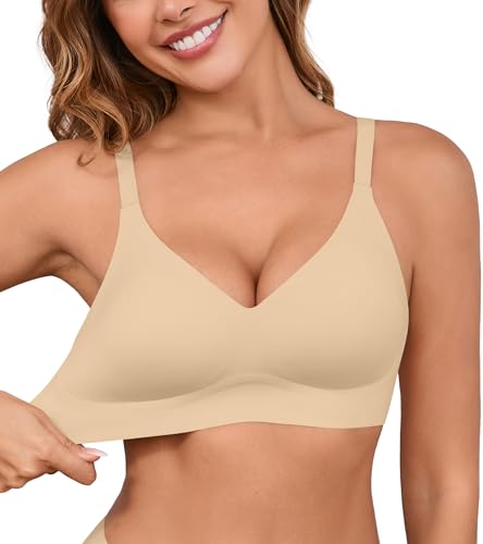 DEANGELMON Seamless Bras for Women No Underwire Comfortable Push Up Bra V Neck Wireless Bralette Full Coverage Wire Free
