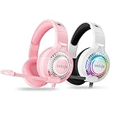 Pink Gaming Headset + White Gaming Headset Noise-Canceling Mic for PC, Laptop, Mac, Xbox Series, PS5, PS4, Nintendo Switch